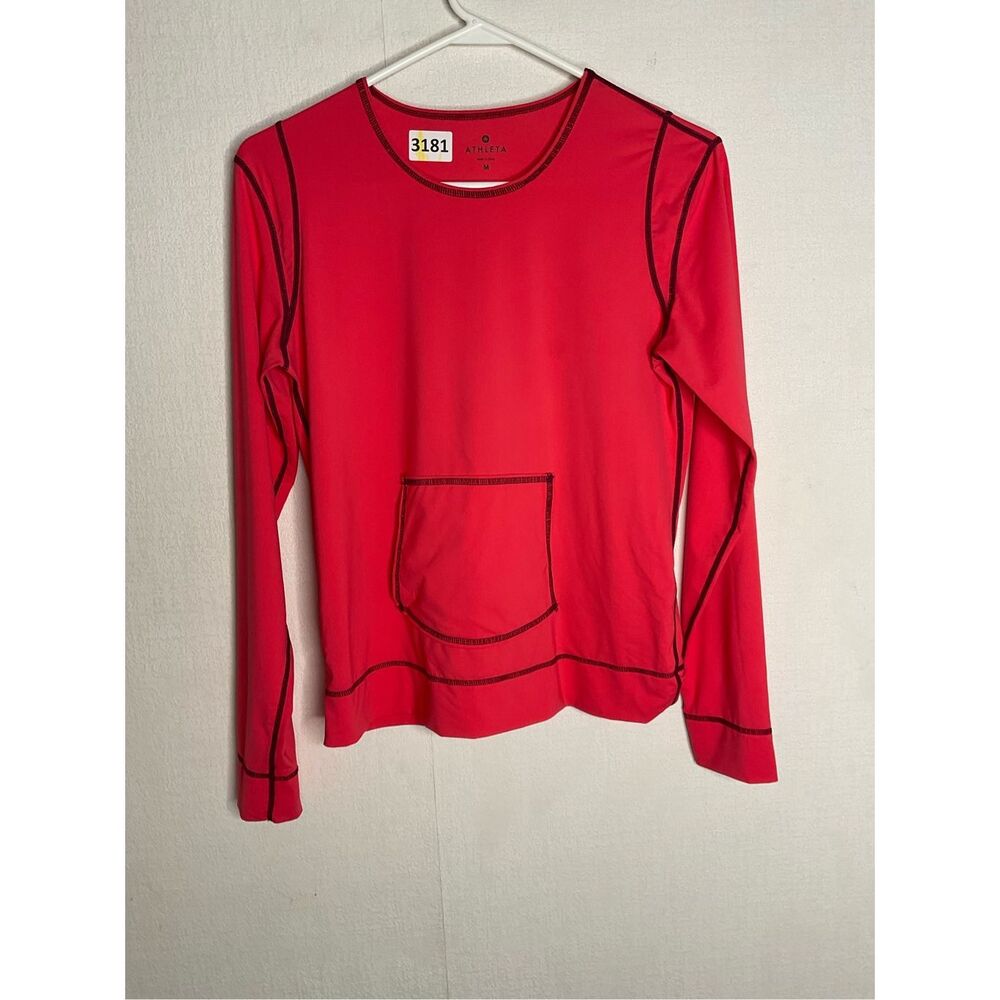 Athleta Shirt Womens Size M/L Coral Rash Guard Kangaroo Pocket UPF Swim Surf Top - Picture 3 of 11